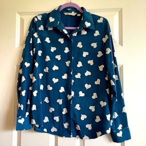 LC Lauren Conrad Blue Heart Blouse EUC Sz Medium